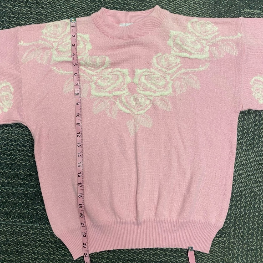Vintage Pink Rose Grannycore Cottagecore Crewneck Sweater Size Large - Picture 5 of 7